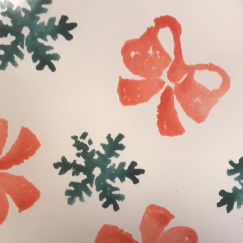 Vintage Italian hand-painted Christmas Bows‎ & Snowflakes Plate